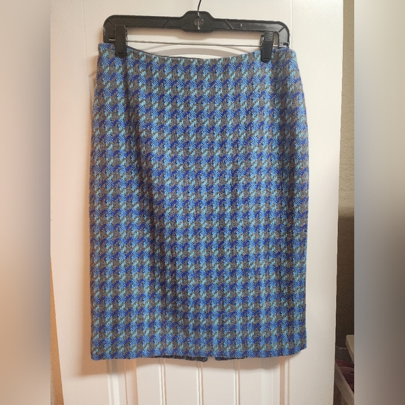 Talbots blue houndstooth pencil shirt size 4 - Picture 1 of 2